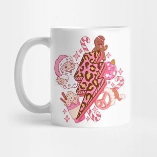 Retro Pink Christmas Santa Light Bolt Disco Ball Mug